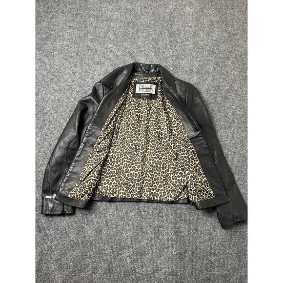 Womens Pelle Studio Wilsons Black Leather Zip Jacket Leopard Lined, Size S - Picture 5 of 10